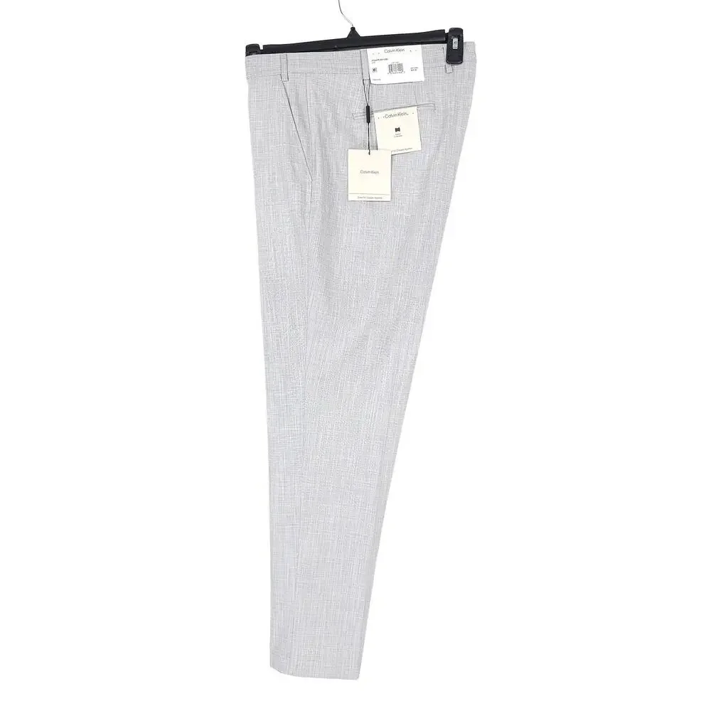 Calvin Klein Mens Slim Fit Dress Pants 42x30 Light Grey Solid Sharkskin Stretch